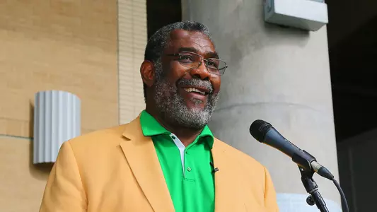 Joe Greene at his statue unveil