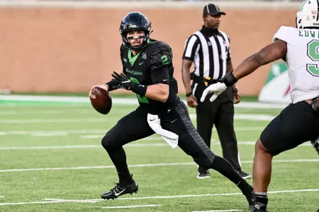 Denton, TX - October 15th, 2021:  Marshall Thundering Herd vs North Texas Mean Green at Apogee Stadium in Denton, Texas.  (Photo by Manny Flores)