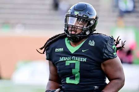 Denton, TX - October 15th, 2021: Marshall Thundering Herd vs North Texas Mean Green at Apogee Stadium in Denton, Texas. (Photo by Manny Flores)