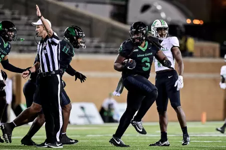 Denton, TX - October 15th, 2021: Marshall Thundering Herd vs North Texas Mean Green at Apogee Stadium in Denton, Texas. (Photo by Manny Flores)