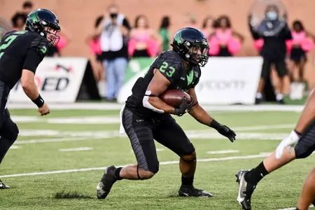 Denton, TX - October 15th, 2021:  Marshall Thundering Herd vs North Texas Mean Green at Apogee Stadium in Denton, Texas.  (Photo by Manny Flores)