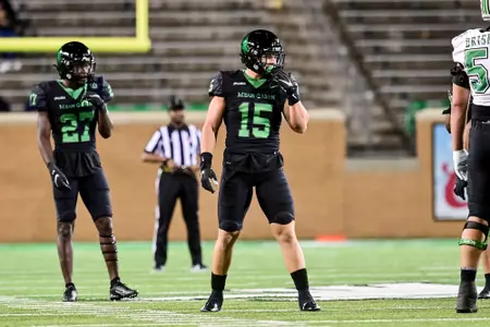 Denton, TX - October 15th, 2021: Marshall Thundering Herd vs North Texas Mean Green at Apogee Stadium in Denton, Texas. (Photo by Manny Flores)