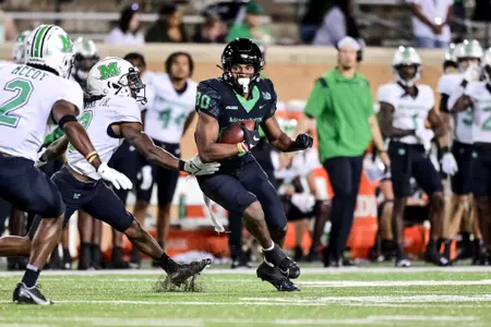 Denton, TX - October 15th, 2021: Marshall Thundering Herd vs North Texas Mean Green at Apogee Stadium in Denton, Texas. (Photo by Manny Flores)