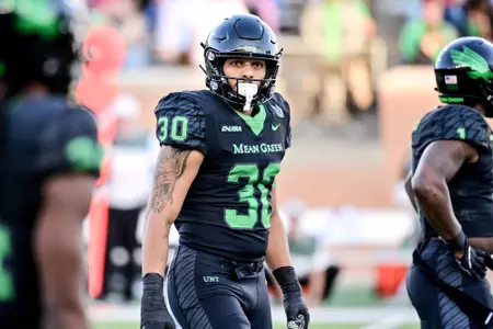 Denton, TX - October 15th, 2021:  Marshall Thundering Herd vs North Texas Mean Green at Apogee Stadium in Denton, Texas.  (Photo by Manny Flores)