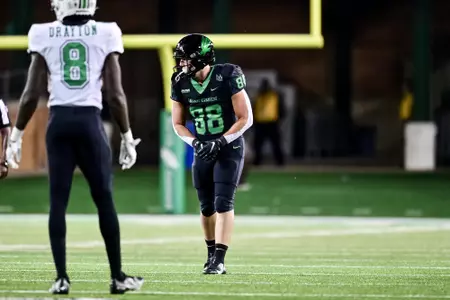 Denton, TX - October 15th, 2021:  Marshall Thundering Herd vs North Texas Mean Green at Apogee Stadium in Denton, Texas.  (Photo by Manny Flores)