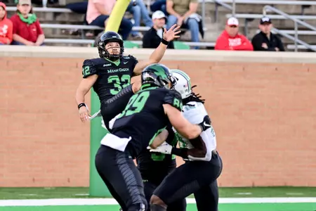 Denton, TX - October 15th, 2021: Marshall Thundering Herd vs North Texas Mean Green at Apogee Stadium in Denton, Texas. (Photo by Manny Flores)