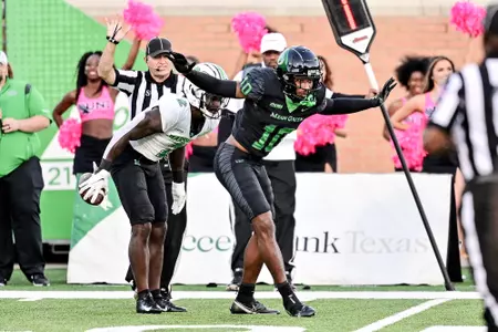 Denton, TX - October 15th, 2021:  Marshall Thundering Herd vs North Texas Mean Green at Apogee Stadium in Denton, Texas.  (Photo by Manny Flores)