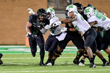 Denton, TX - October 15th, 2021: Marshall Thundering Herd vs North Texas Mean Green at Apogee Stadium in Denton, Texas. (Photo by Manny Flores)