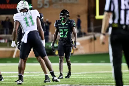 Denton, TX - October 15th, 2021:  Marshall Thundering Herd vs North Texas Mean Green at Apogee Stadium in Denton, Texas.  (Photo by Manny Flores)