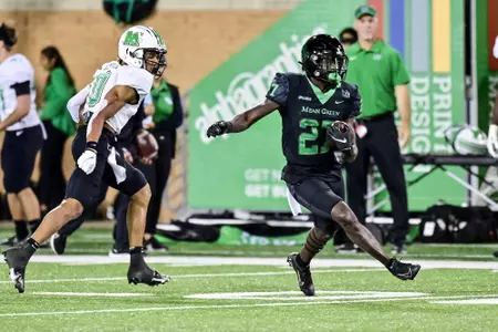 Denton, TX - October 15th, 2021:  Marshall Thundering Herd vs North Texas Mean Green at Apogee Stadium in Denton, Texas.  (Photo by Manny Flores)