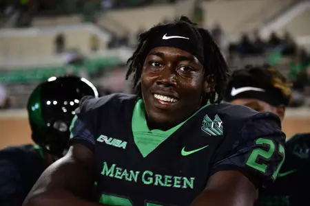 Denton, TX - October 15th, 2021:  Marshall Thundering Herd vs North Texas Mean Green at Apogee Stadium in Denton, Texas.  (Photo by Manny Flores)