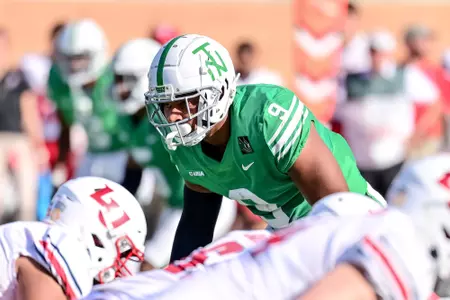 Denton, TX - October 23rd, 2021: Liberty Flames vs North Texas Mean Green at Apogee Stadium in Denton, Texas. (Photo by Manny Flores)