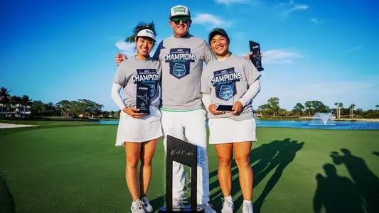 Michael Akers, Audrey Tan and Patricia Sinolungan after winning the 2023 C-USA Championship
