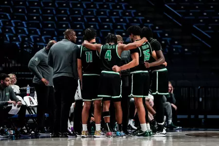 Men's Basketball Huddle During the American Conference Championship Quarterfinals