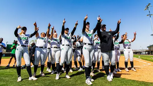 UNT celebrates with fans after 9-1 win over Tulsa on Sunday