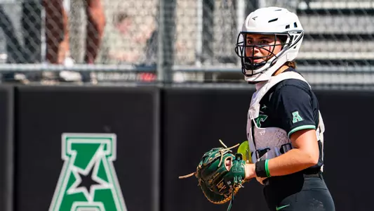 Sofia Schow fields a ball at Lovelace Stadium versus Tulsa on March 14