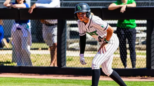 Bradi Harman prepares to run from first base versus Tulsa on March 15