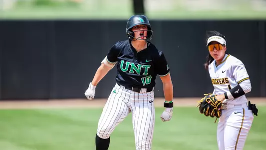 Kaycee Slovak celebrates RBI double against Wichita State on April 25