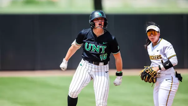 Kaycee Slovak celebrates RBI double against Wichita State on April 25