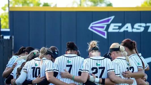 Softball huddles prior to its game at Tarleton State on April 8