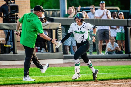 Bradi Harman celebrates home run versus ECU on April 10
