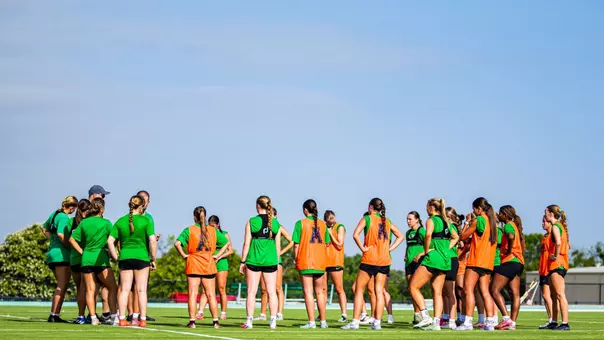Preseason women's soccer practice wide shot