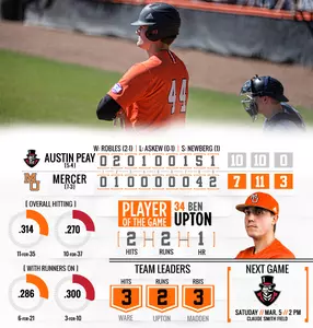 Baseball's Rally Falls Short in 10-7 Loss to Austin Peay Image