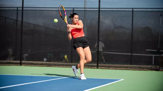 Camilla Ciaccia in the follow through of a backhand shot