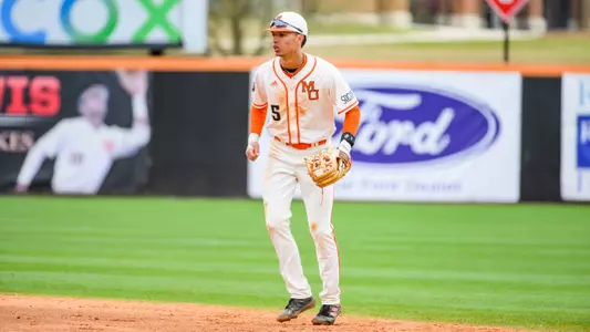 Bradley Frye standing in the infield watching the batter at the plate