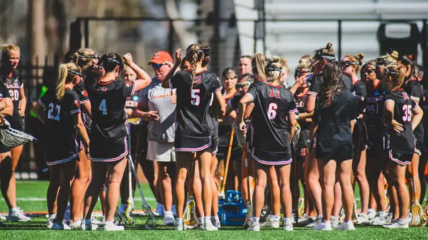 Women's lacrosse huddle at Clemson