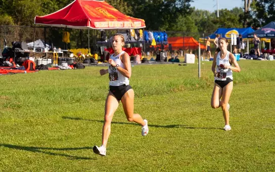 Alayna Carter (?) and Courtney Calhoun (?) running, Upstate Invite Recap