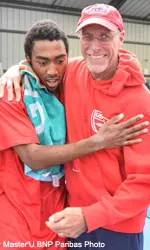 Evan King (L) and coach Greg Patton