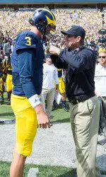 Wilton Speight and Jim Harbaugh pre-game