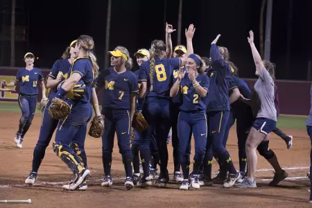 Softball 2019 road team celebration