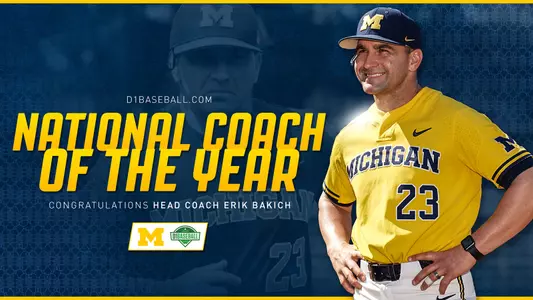 Erik Bakich D1Baseball Coach of the Year Graphic