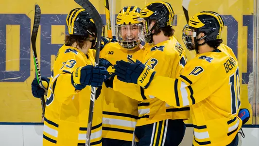 Michigan ice hockey celebration group