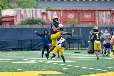 Mazi Smith and Olu Oluwatimi compete on a drill