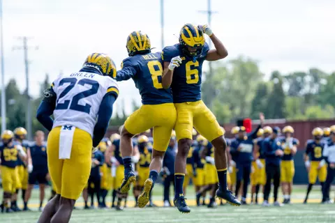 Ronnie Bell and Cornelius Johnson celebrate after a touchdown