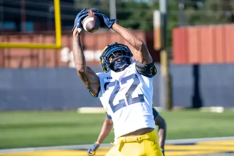Gemon Green intercepts a pass during practice