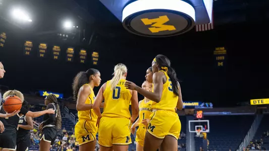 Women's Basketball group huddle