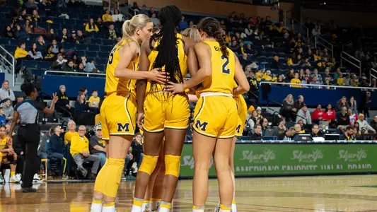 Women's basketball team huddle