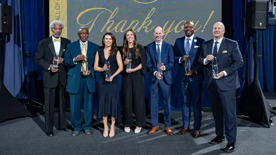 2024 Hall of Honor Induction Class (from left): Curtis Greer, Calvin O'Neal, Denise Muresan, Amanda Chidester, Dan Goldberg, Knox Cameron, Ken Hayward