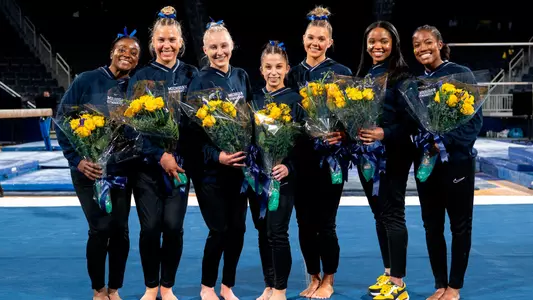 Women's Gymnastics 2024 Seniors (from left): Gabby Wilson, McCaleigh Marr, Carly Bauman, Reyna Guggino, Jenna Mulligan, Naomi Morrison, Sierra Brooks