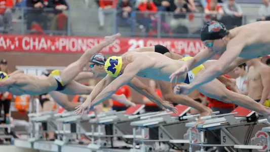 Men's Swimming and Diving Off the Blocks