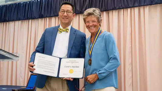 Santa J. Ono (left) and Carol Hutchins
