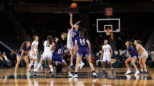Women's basketball jump ball vs. Northwestern