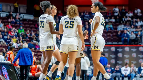 Women's basketball on-court huddle