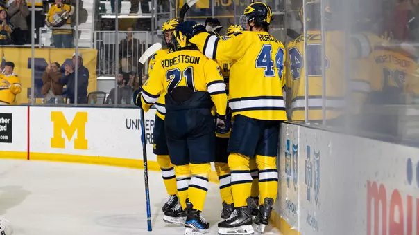 Ice hockey team huddle after goal