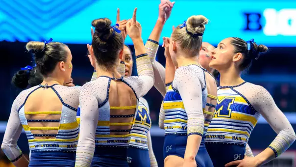 Women's Gymnastics Team Huddle - Big Ten Championships