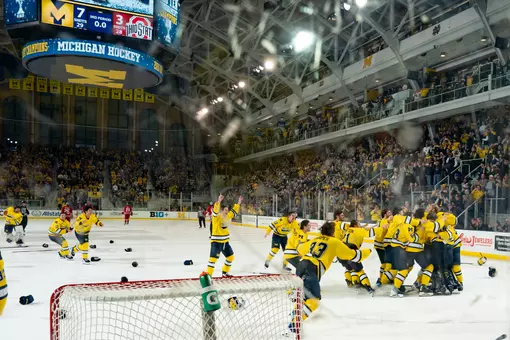 Ice hockey team celebration after 2026 Big Ten Tournament title